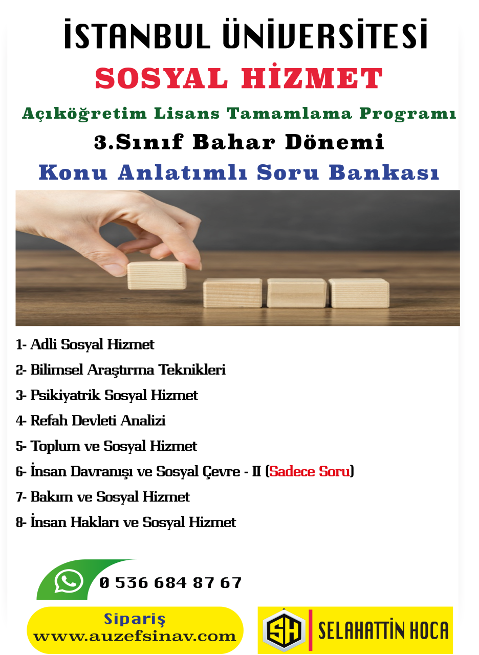 Sosyal Hizmet Lisans Tamamlama 3.Sınıf Özetli Soru Bankası-8 Ders