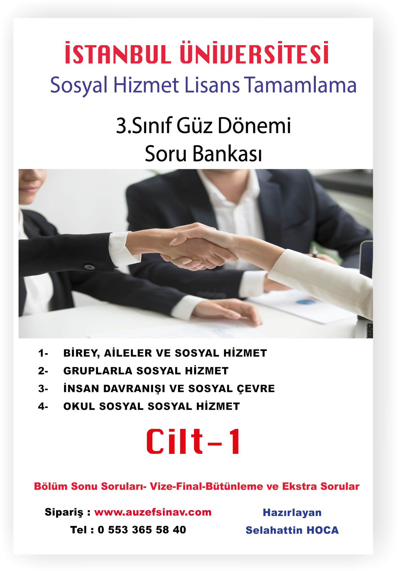 AUZEF- Sosyal Hizmet 3.Sınıf Soru Bankası (8 Ders)
